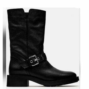 Zara Black Buckle Boots Size 39 (US 8.5) Silver Hardware - Excellent Condition